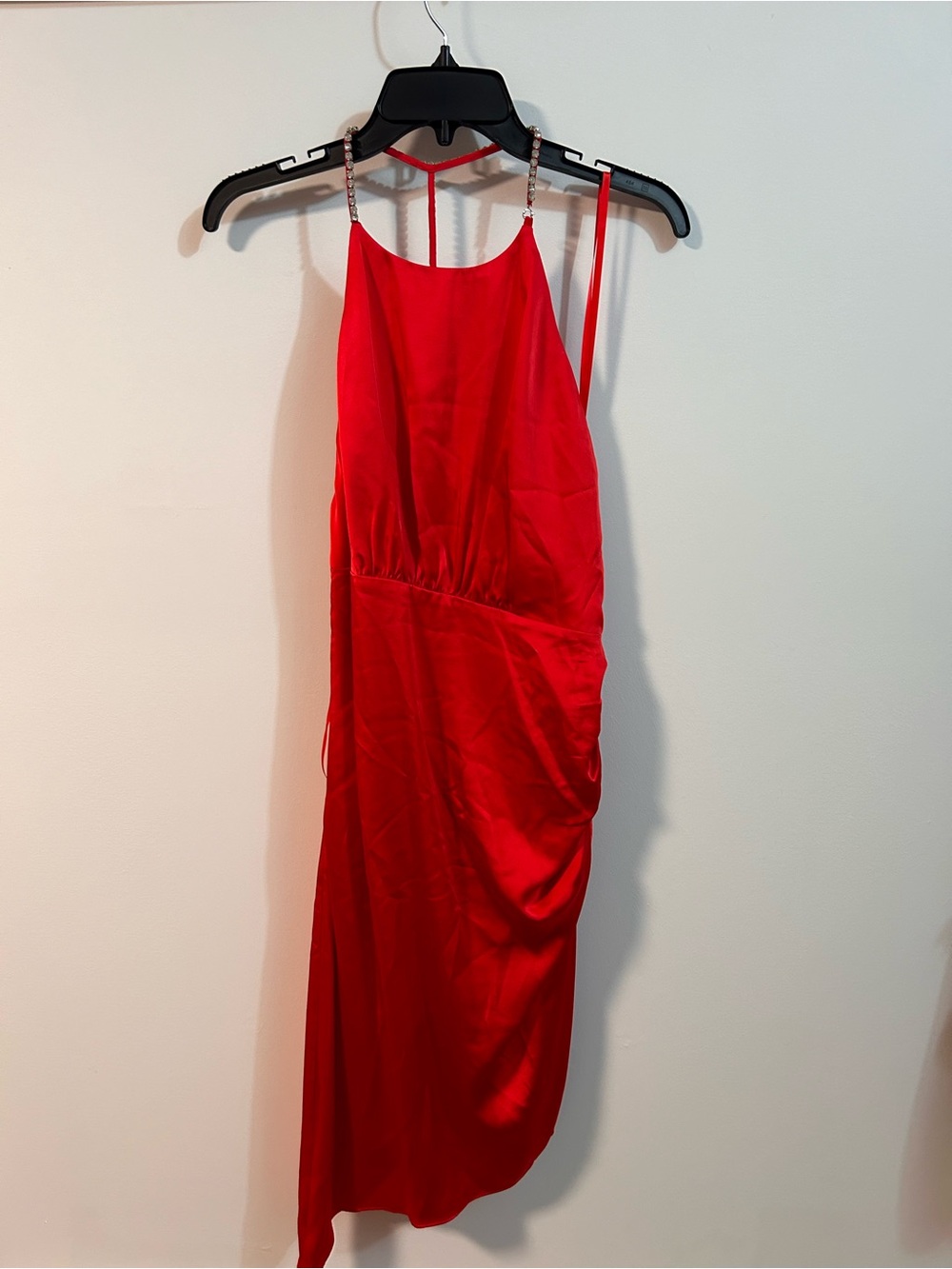 Red Satin Halter Slip Dress